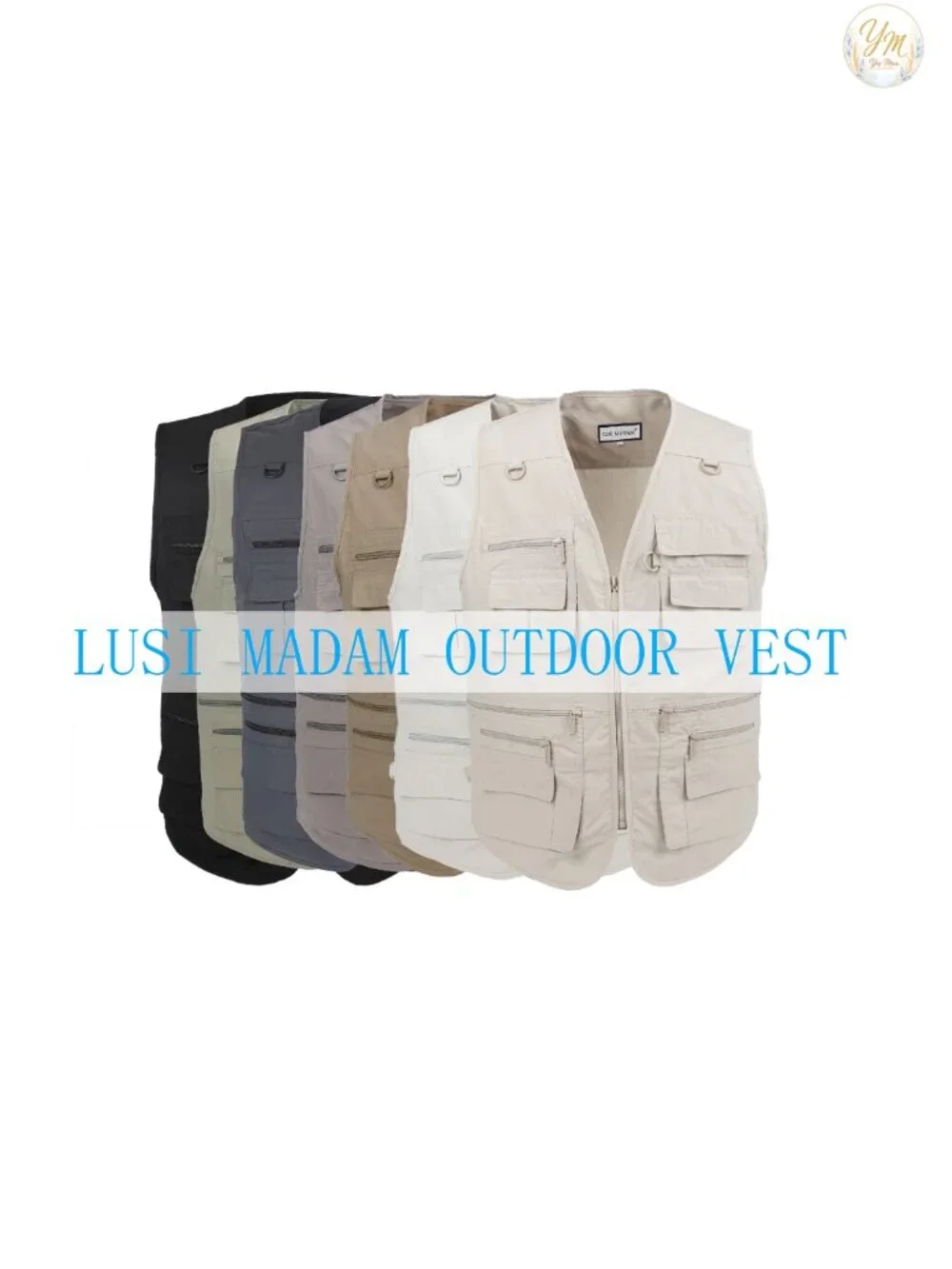 Men's Cotton Polyester Poplin Multi-Pocket Sleeveless Utility Fishing Travel